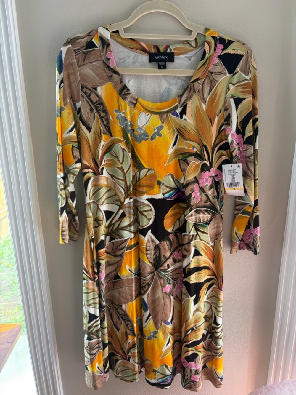 Karen Kane Yellow Brown Floral Midi Dress